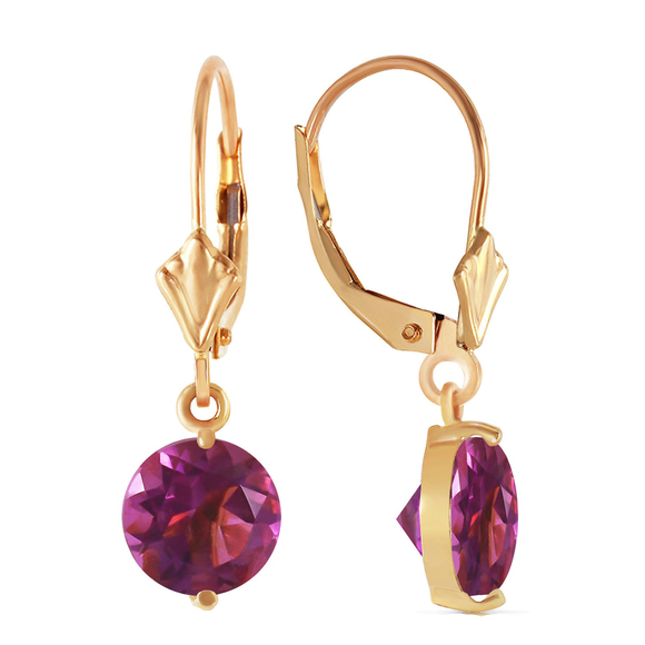 14K. SOLID GOLD LEVERBACK EARRING WITH AMETHYSTS (Yellow Gold)